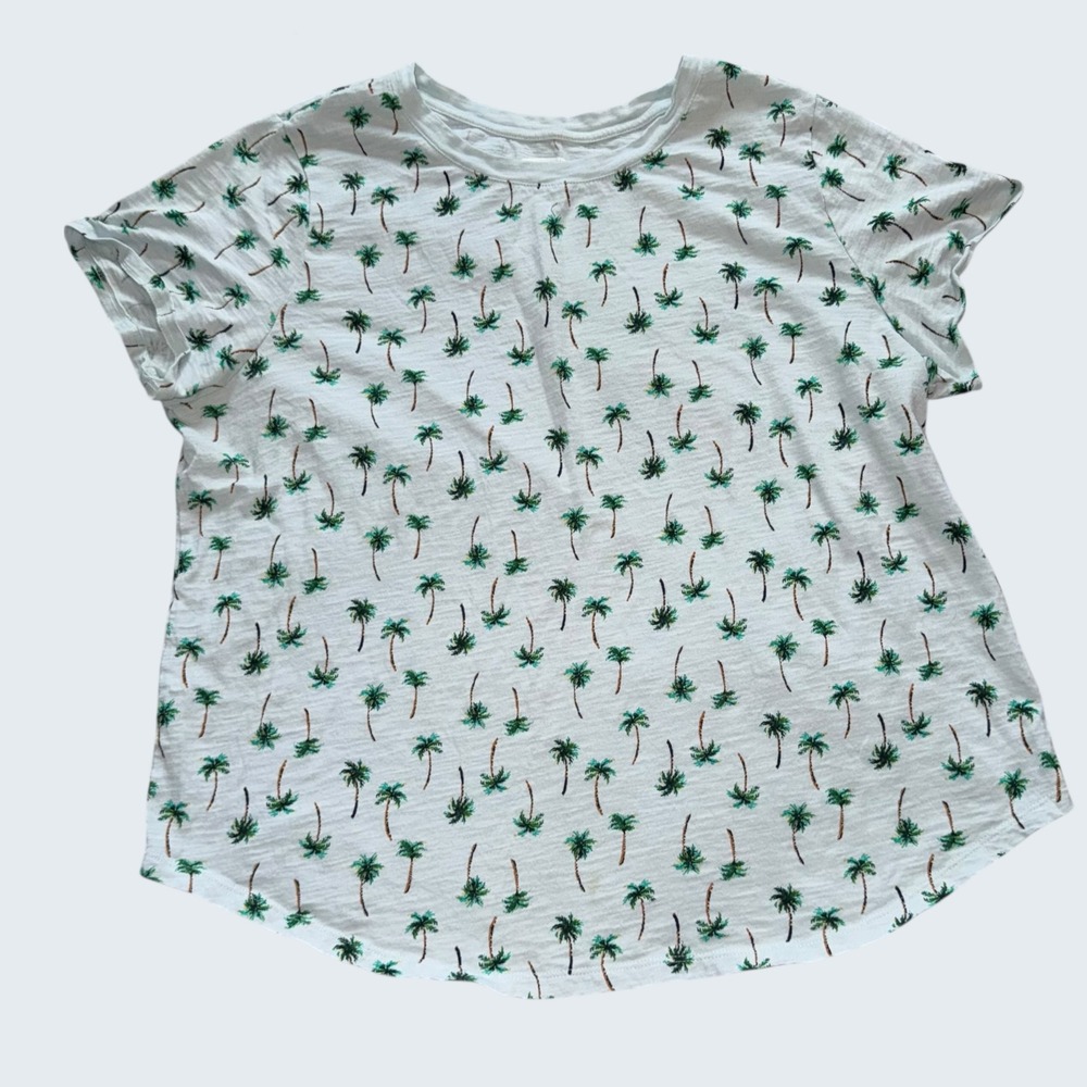 Old Navy Everywear Womens Large White Palm Tree Print Short Sleeve
Tee Cotton